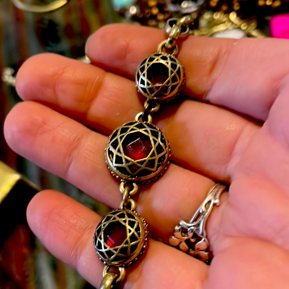Lucky Brand Brass Bracelet with three garnet colored stones. - Picture 2 of 6